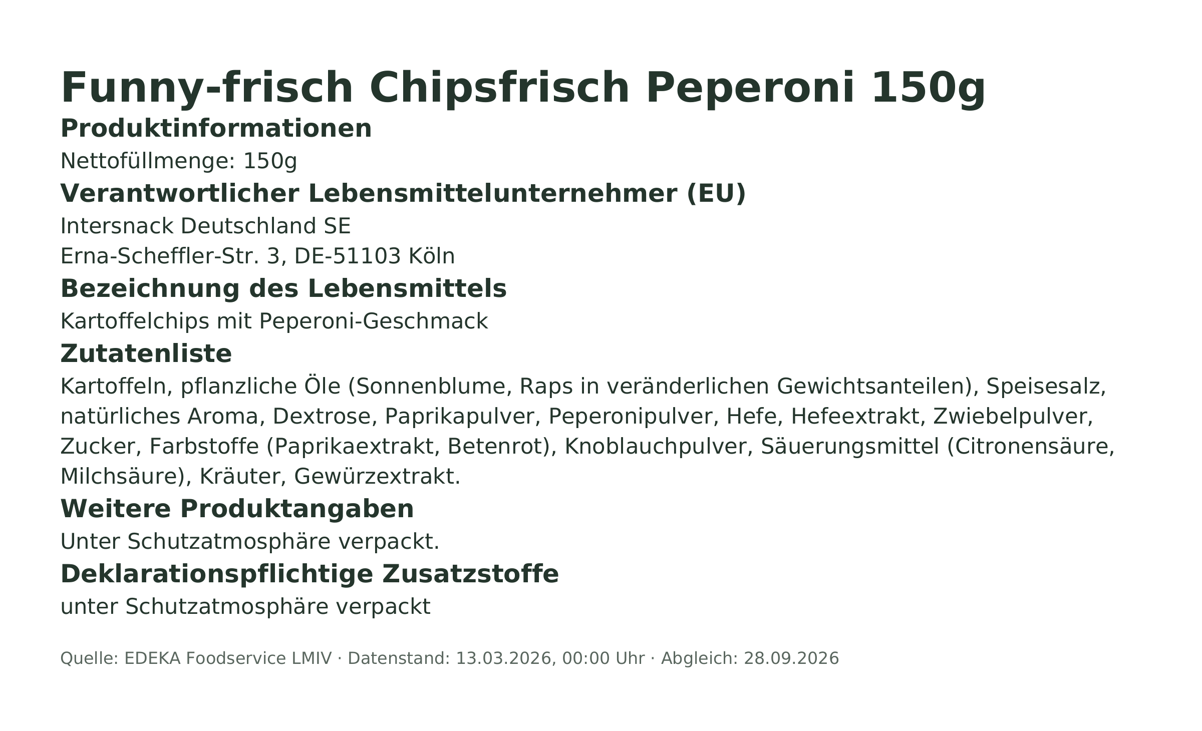 Produktinformationen – Funny-frisch Chipsfrisch Peperoni 150g