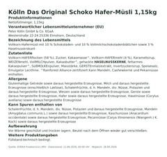 Produktinformationen – Kölln Das Original Schoko Hafer-Müsli 1,15kg