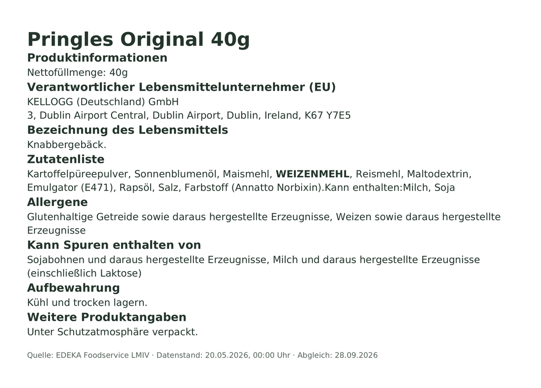 Produktinformationen – Pringles Original 40g