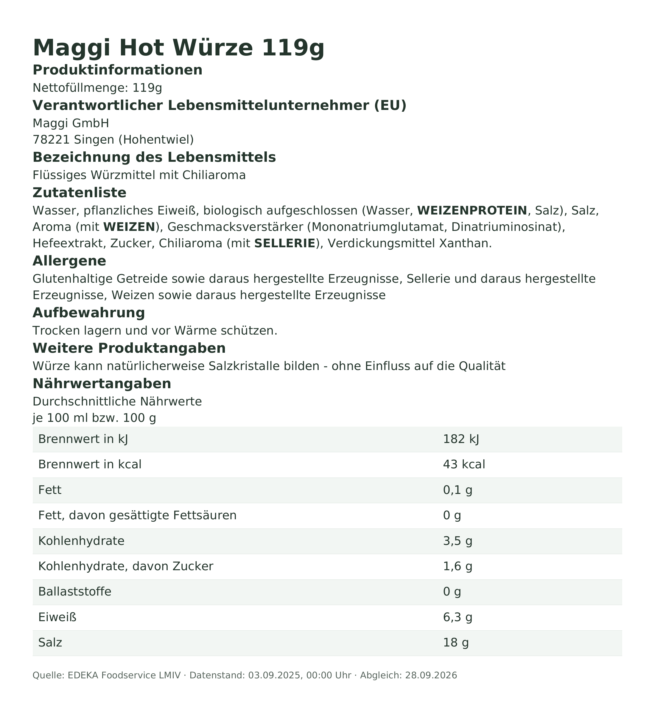Produktinformationen – Maggi Hot Würze 119g