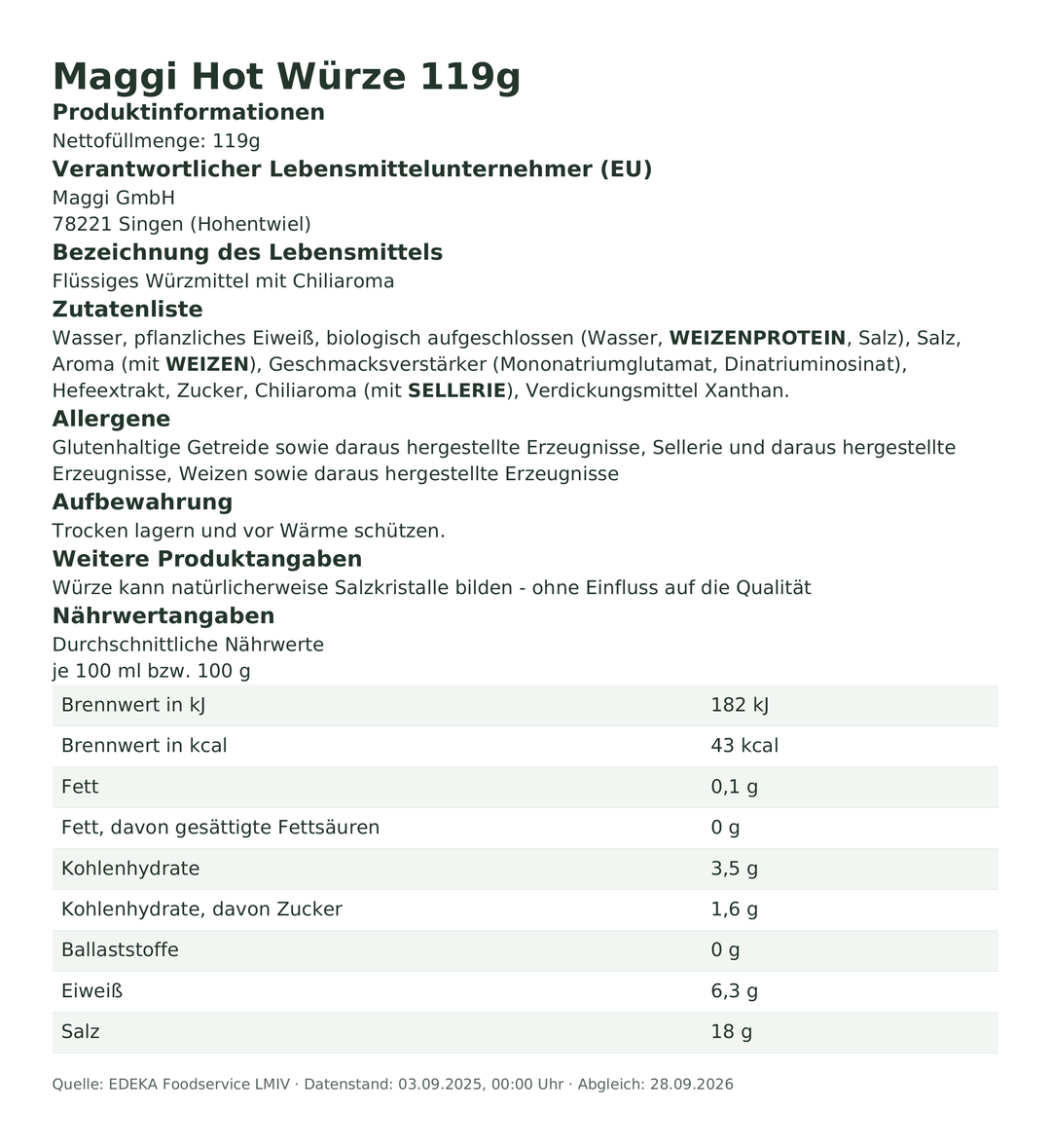 Produktinformationen – Maggi Hot Würze 119g