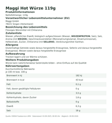 Produktinformationen – Maggi Hot Würze 119g