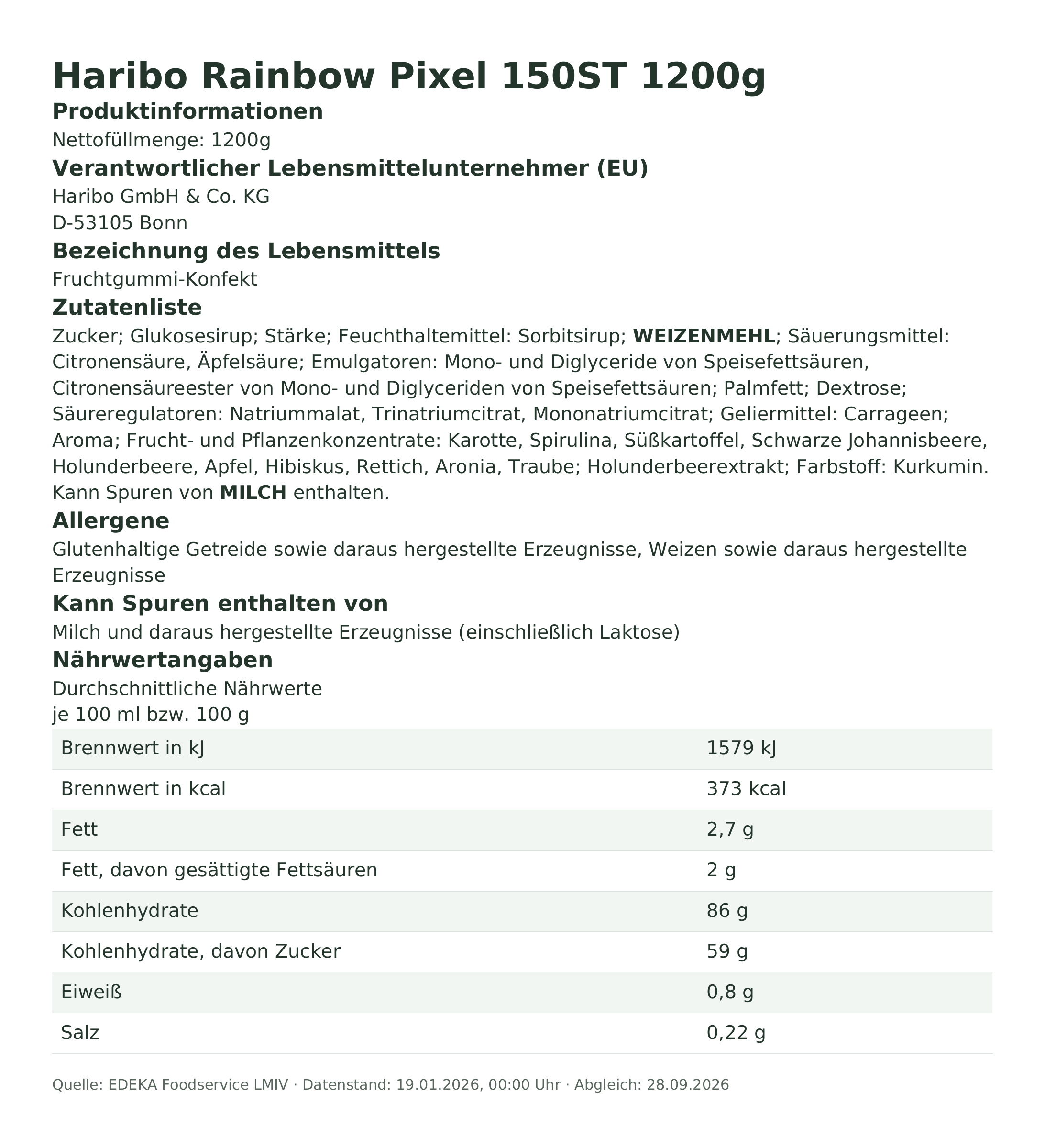 Produktinformationen – Haribo Rainbow Pixel 150ST 1200g