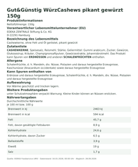 Produktinformationen – Gut&Günstig WürzCashews pikant gewürzt 150g