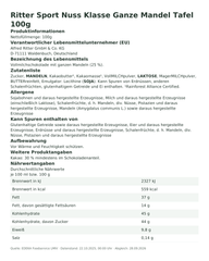 Produktinformationen – Ritter Sport Nuss Klasse Ganze Mandel Tafel 100g
