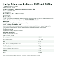 Produktinformationen – Haribo Primavera Erdbeere 150Stück 1050g