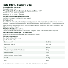 Produktinformationen – Bifi 100% Turkey 20g
