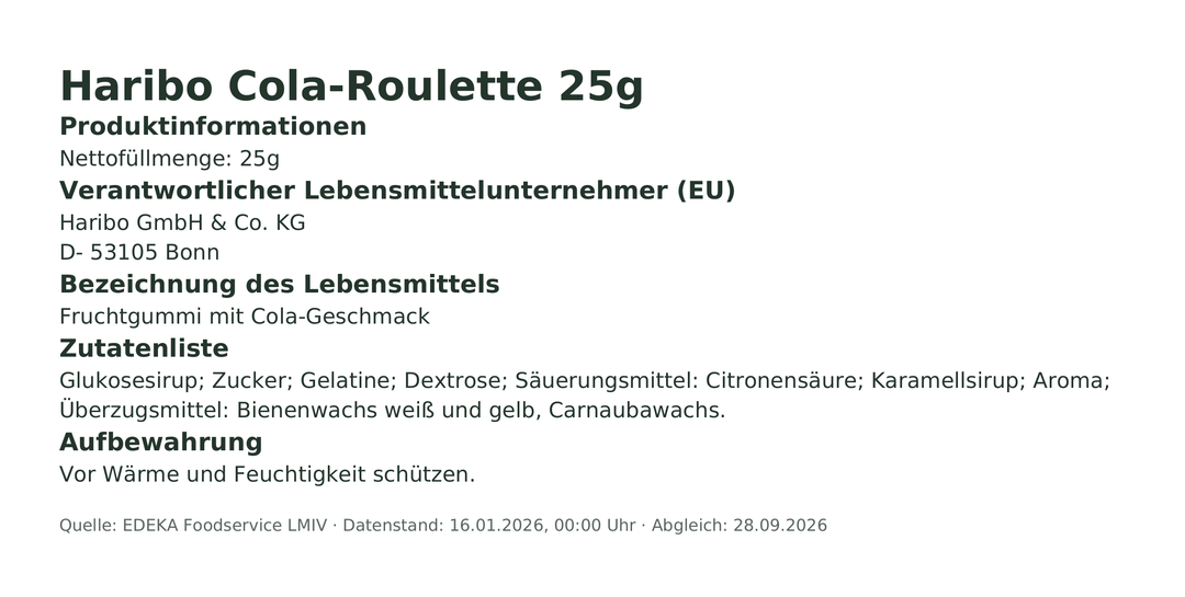 Produktinformationen – Haribo Cola-Roulette 25g