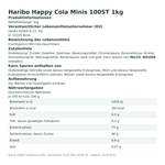 Produktbild anzeigen: Produktinformationen zum Einzelprodukt – Haribo Happy Cola Minis 100ST 1kg
