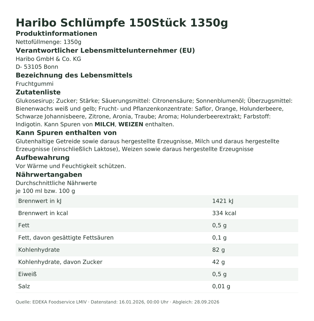 Produktinformationen zum Einzelprodukt – Haribo Schlümpfe 150Stück 1350g