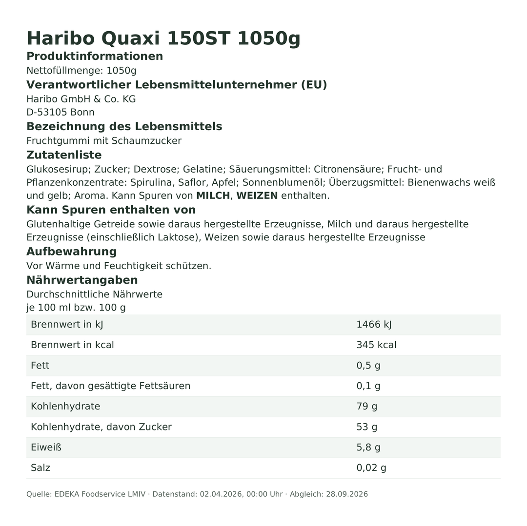 Produktinformationen zum Einzelprodukt – Haribo Quaxi 150ST 1050g