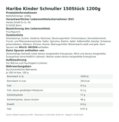 Produktinformationen – Haribo Kinder Schnuller 150Stück 1200g
