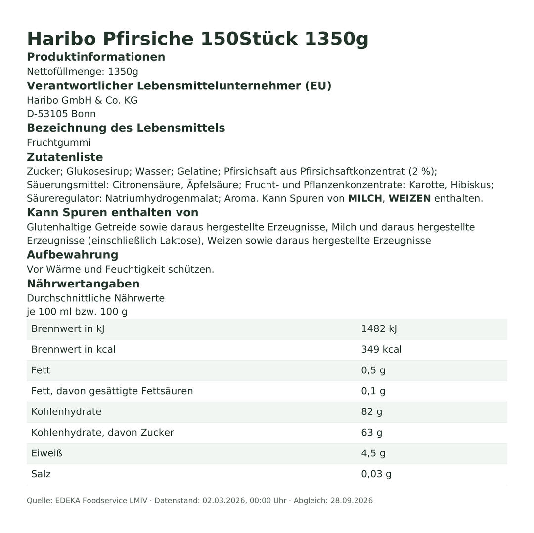 Produktinformationen zum Einzelprodukt – Haribo Pfirsiche 150Stück 1350g
