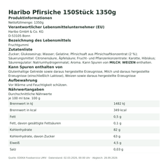 Produktinformationen – Haribo Pfirsiche 150Stück 1350g