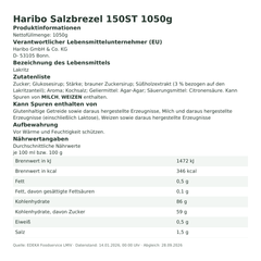 Produktinformationen – Haribo Salzbrezel 150ST 1050g