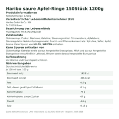 Produktinformationen – Haribo saure Apfel-Ringe 150Stück 1200g