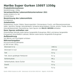 Produktbild anzeigen: Produktinformationen zum Einzelprodukt – Haribo Super Gurken 150ST 1350g
