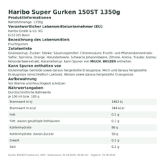 Produktinformationen – Haribo Super Gurken 150ST 1350g