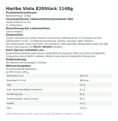 Produktinformationen – Haribo Viola 820Stück 1148g