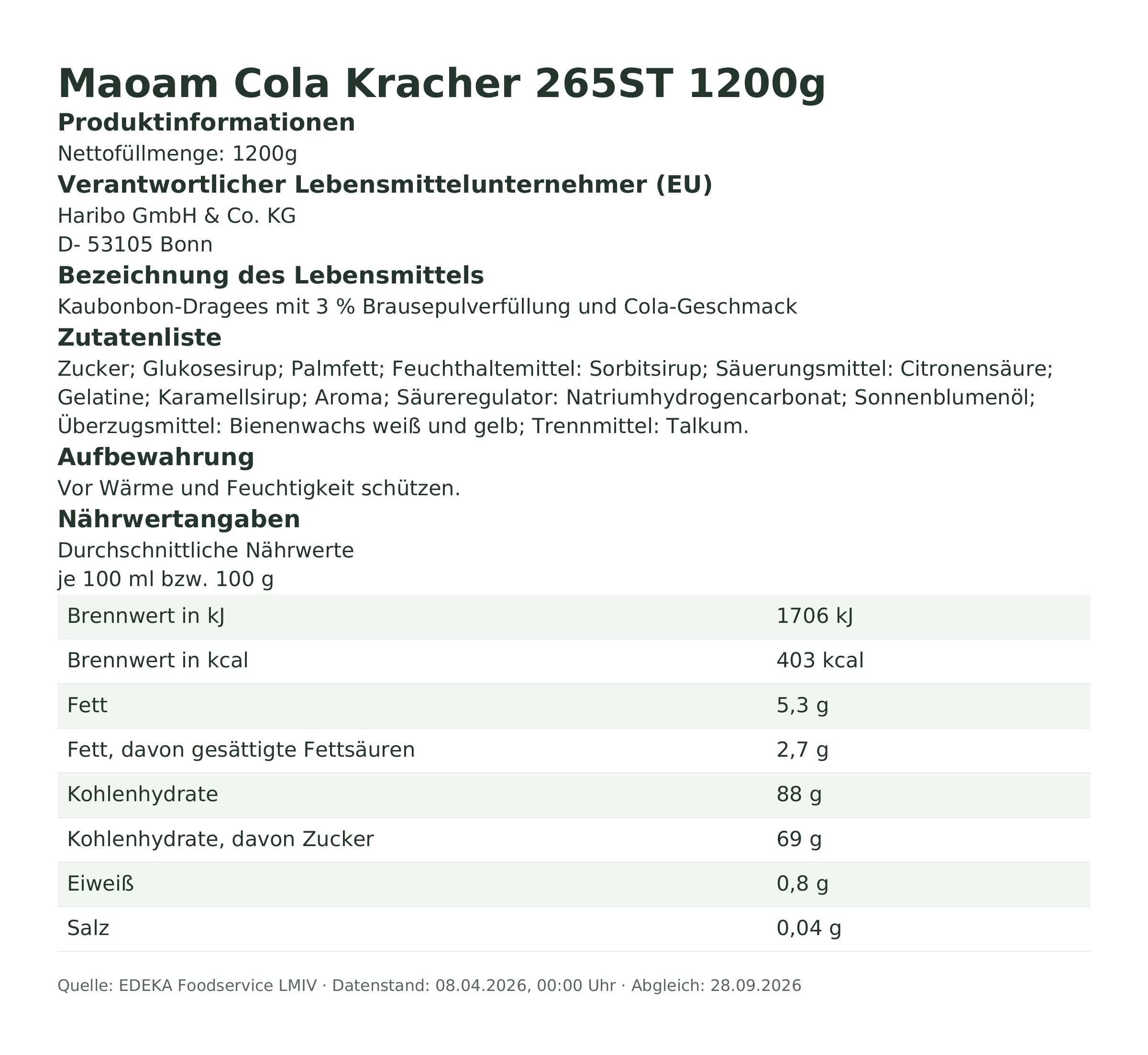Produktinformationen – Maoam Cola Kracher 265ST 1200g