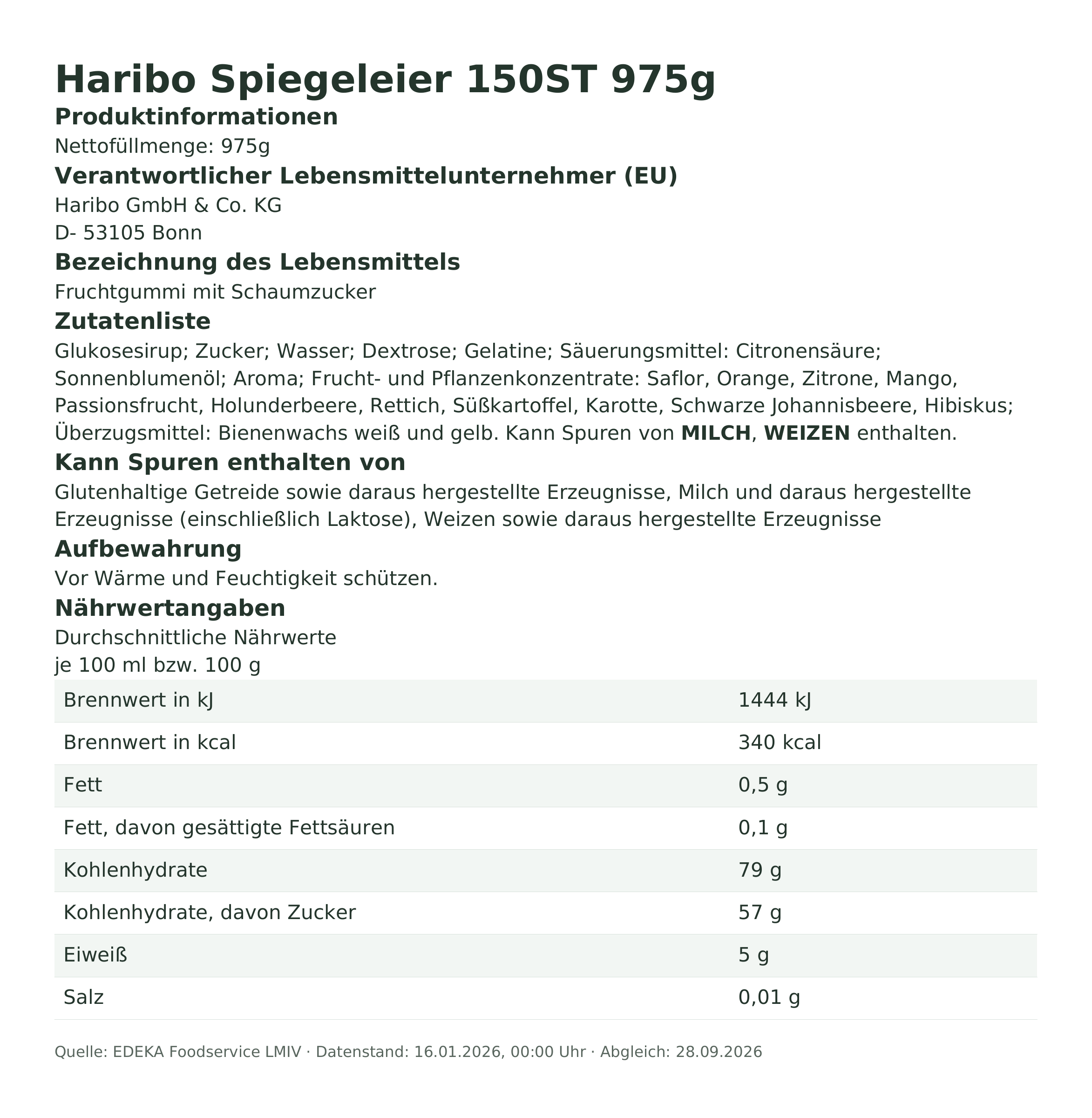 Produktinformationen – Haribo Spiegeleier 150ST 975g