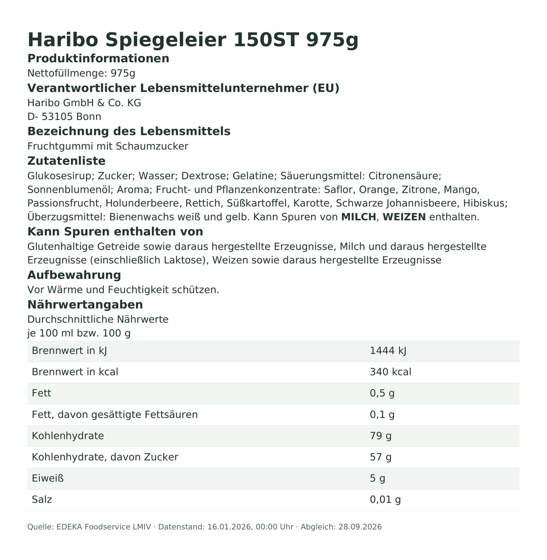 Produktinformationen zum Einzelprodukt – Haribo Spiegeleier 150ST 975g