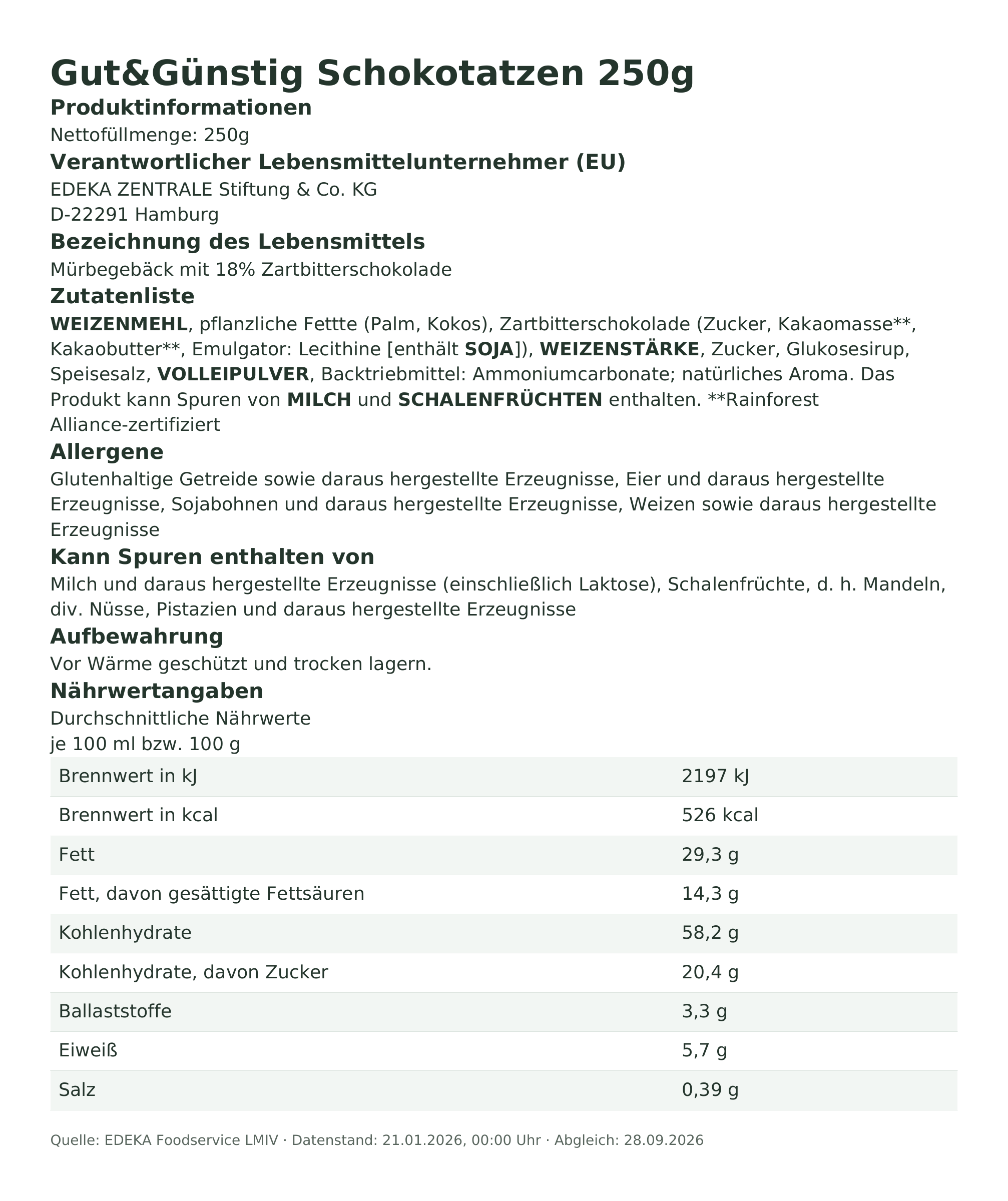 Produktinformationen – Gut&Günstig Schokotatzen 250g
