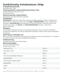 Produktinformationen – Gut&Günstig Schokotatzen 250g