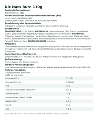 Produktinformationen – Nic Nacs Burn 110g