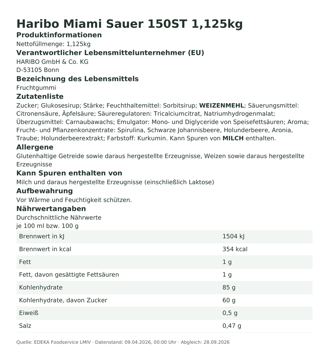 Produktinformationen zum Einzelprodukt – Haribo Miami Sauer 150ST 1,125kg