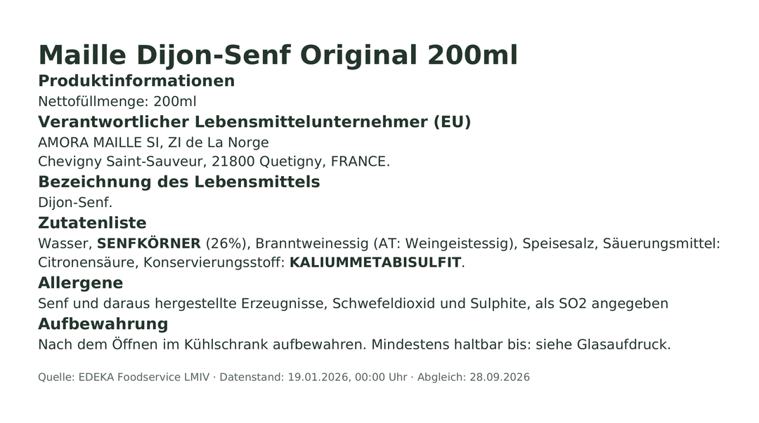 Produktinformationen – Maille Dijon-Senf Original 200ml