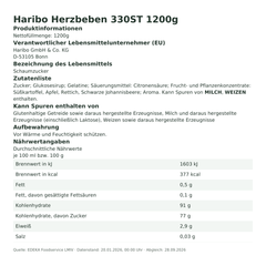 Produktinformationen – Haribo Herzbeben 330ST 1200g