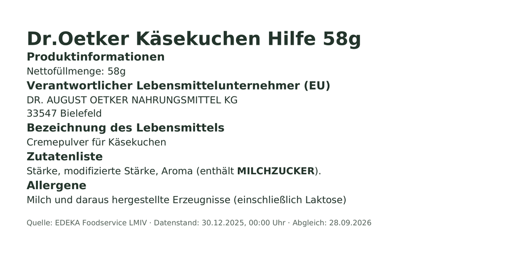 Produktinformationen – Dr.Oetker Käsekuchen Hilfe 58g