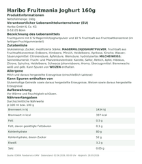Produktinformationen – Haribo Fruitmania Joghurt 160g