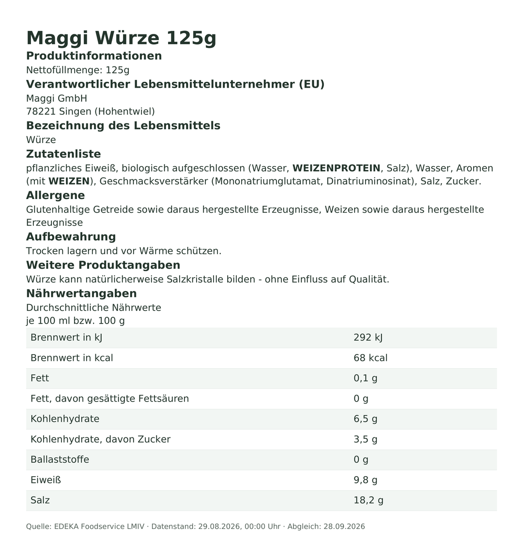 Produktinformationen – Maggi Würze 125g