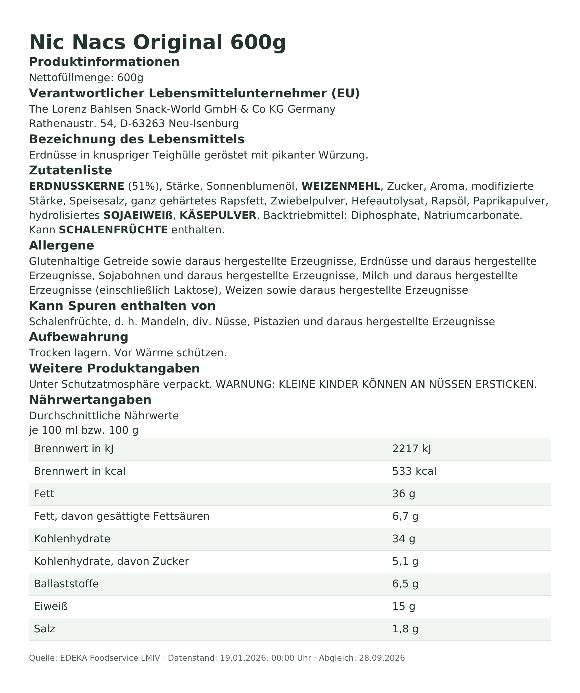 Produktinformationen – Nic Nacs Original 600g