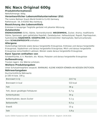 Produktinformationen – Nic Nacs Original 600g