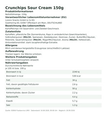 Produktinformationen – Crunchips Sour Cream 150g