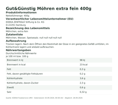 Produktinformationen – Gut&Günstig Möhren extra fein 400g