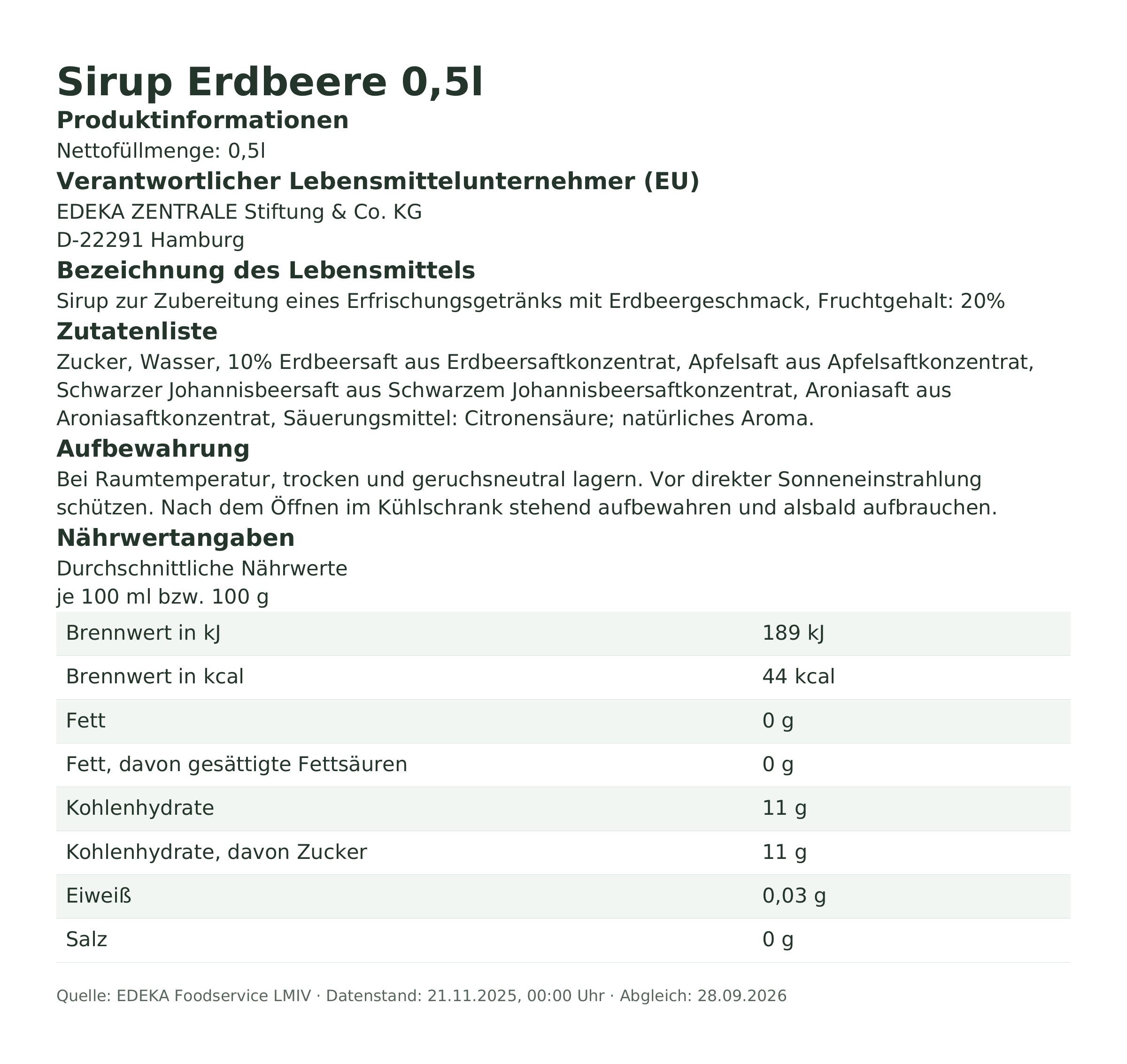 Produktinformationen – Sirup Erdbeere 0,5l