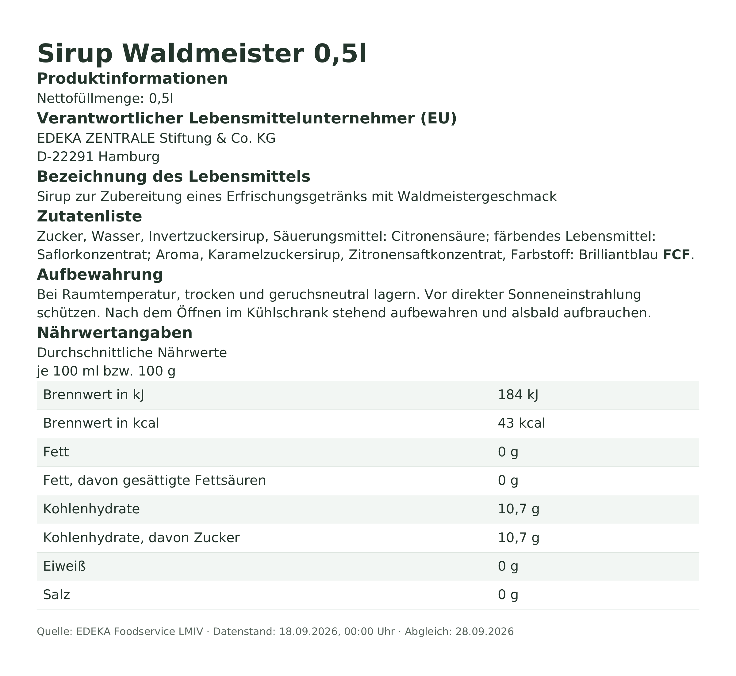 Produktinformationen – Sirup Waldmeister 0,5l