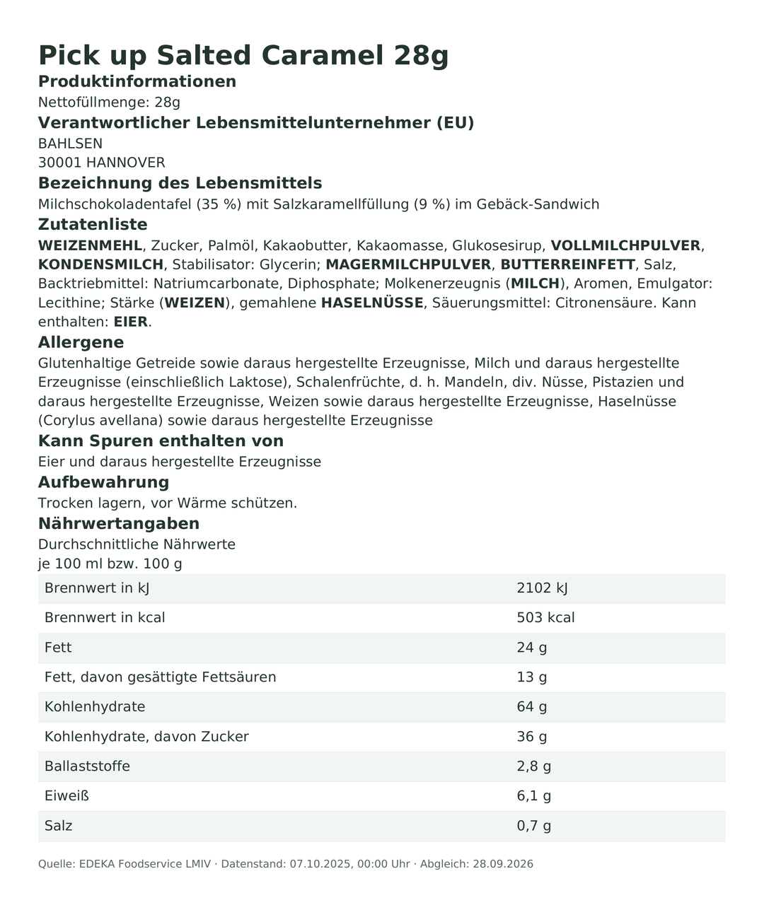 Produktinformationen zum Einzelprodukt – Pick up Salted Caramel 28g
