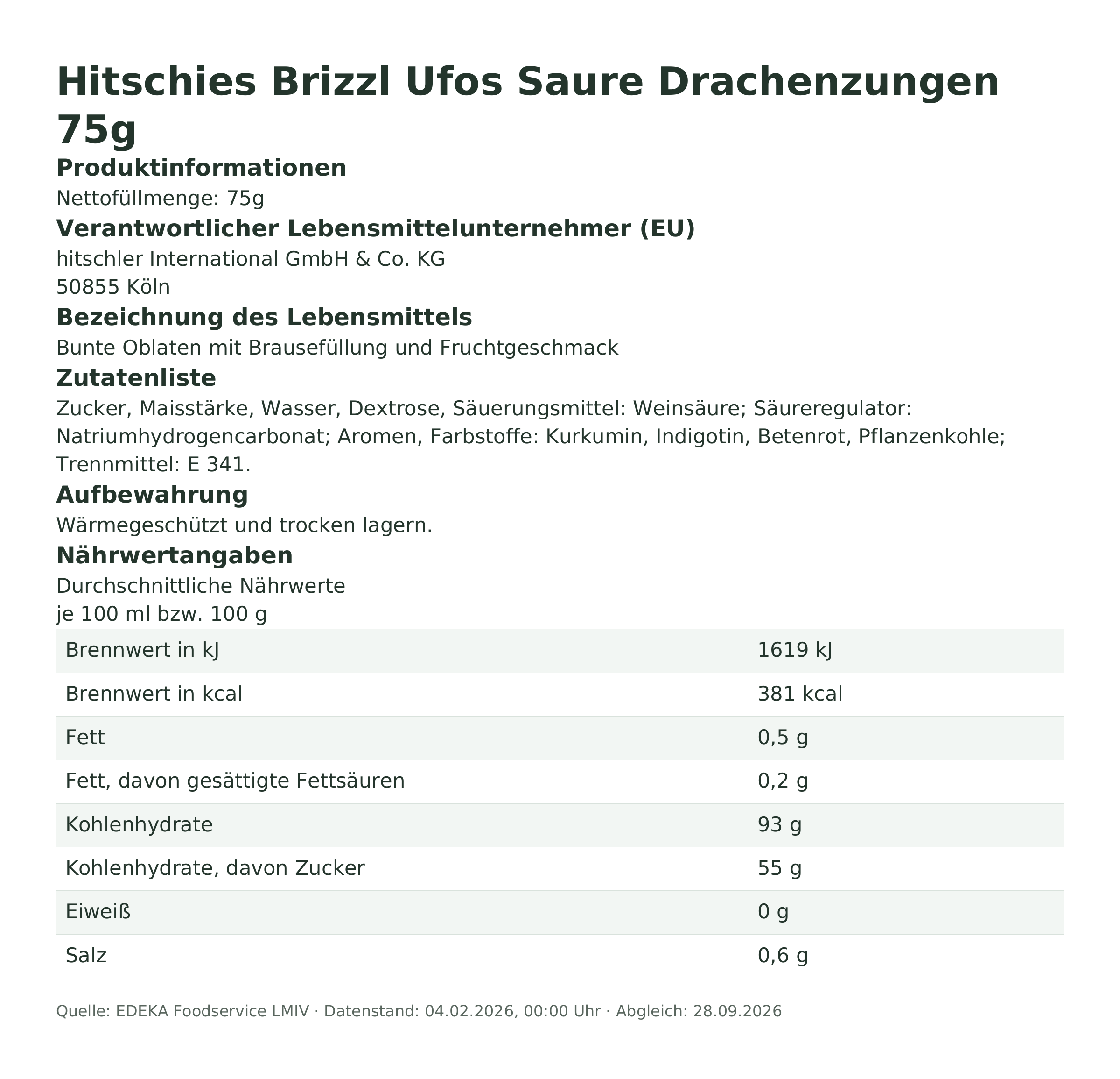 Produktinformationen – Hitschies Brizzl Ufos Saure Drachenzungen 75g