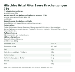Produktinformationen – Hitschies Brizzl Ufos Saure Drachenzungen 75g