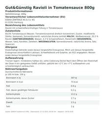 Produktinformationen – Gut&Günstig Ravioli in Tomatensauce 800g