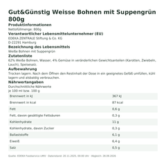 Produktinformationen – Gut&Günstig Weisse Bohnen mit Suppengrün 800g