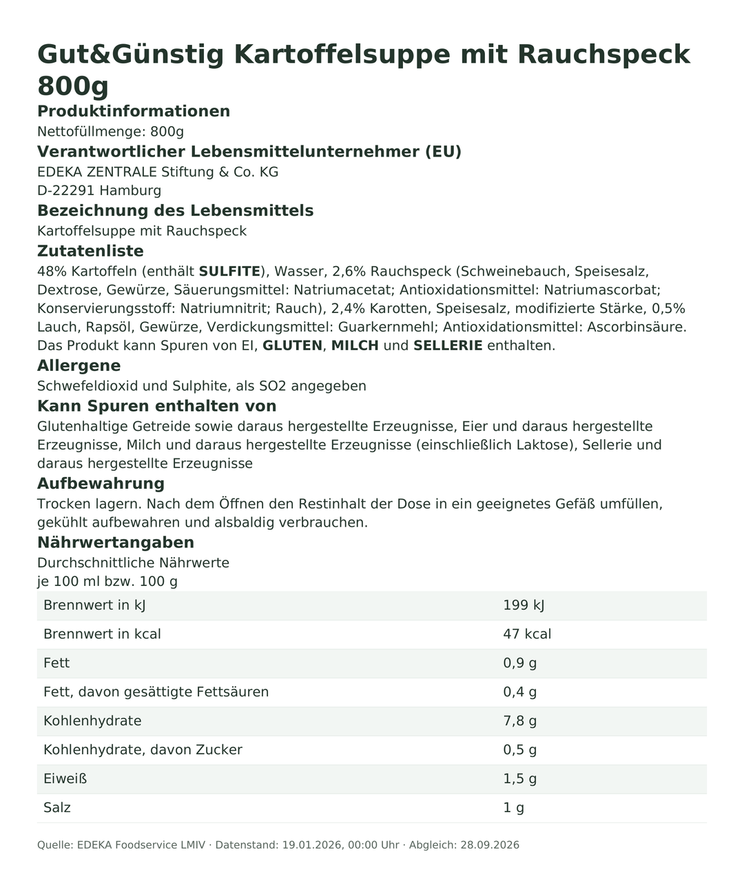 Produktinformationen zum Einzelprodukt – Gut&Günstig Kartoffelsuppe mit Rauchspeck 800g