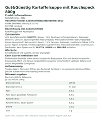 Produktinformationen – Gut&Günstig Kartoffelsuppe mit Rauchspeck 800g