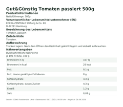 Produktinformationen – Gut&Günstig Tomaten passiert 500g