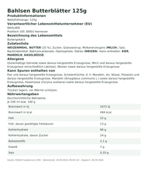 Produktinformationen – Bahlsen Butterblätter 125g